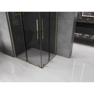 MEXEN/S - Velar L Duo sprchovací kút, posuvné dvere 90 x 80, grafit, zlato 871-090-080-02-43-50