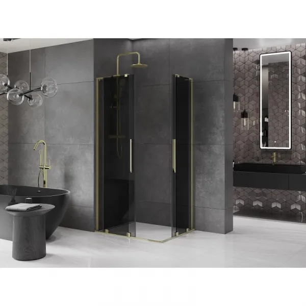 MEXEN/S - Velar L Duo sprchovací kút, posuvné dvere 90 x 80, grafit, zlato 871-090-080-02-43-50