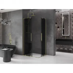 MEXEN/S - Velar L Duo sprchovací kút, posuvné dvere 90 x 80, grafit, zlato 871-090-080-02-43-50