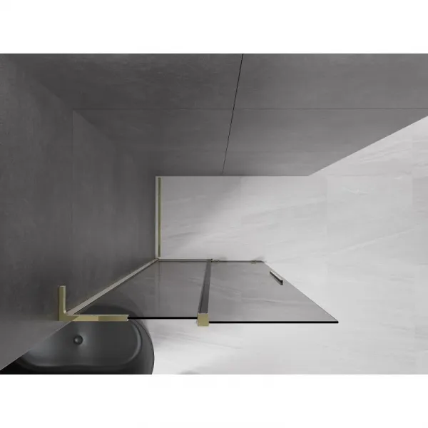 MEXEN/S - Velar L Sprchová zástena posuvná Walk-in 90 x 200, grafit 8 mm, zlato 871-090-003-43-50