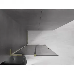 MEXEN/S - Velar L Sprchová zástena posuvná Walk-in 90 x 200, grafit 8 mm, zlato 871-090-003-43-50