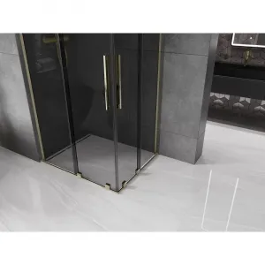 MEXEN/S - Velar L Duo sprchovací kút, posuvné dvere 100 x 90, grafit, zlato 871-100-090-02-43-50