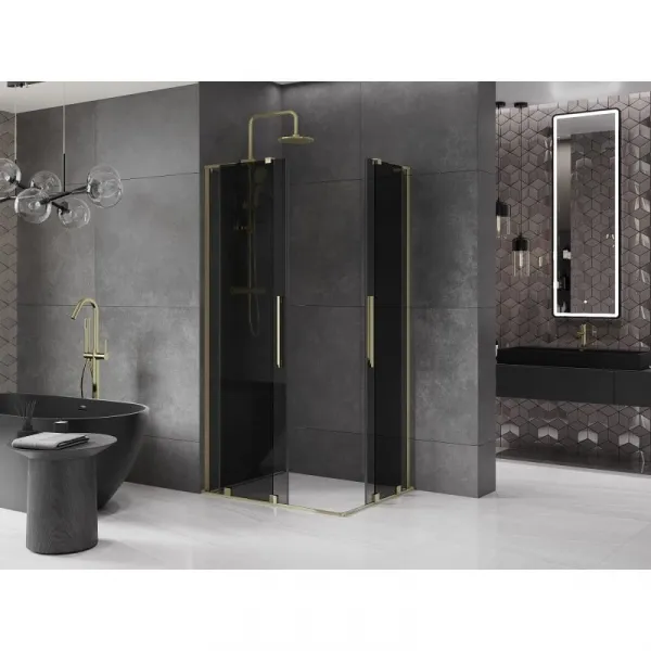 MEXEN/S - Velar L Duo sprchovací kút, posuvné dvere 100 x 90, grafit, zlato 871-100-090-02-43-50