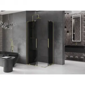 MEXEN/S - Velar L Duo sprchovací kút, posuvné dvere 100 x 90, grafit, zlato 871-100-090-02-43-50
