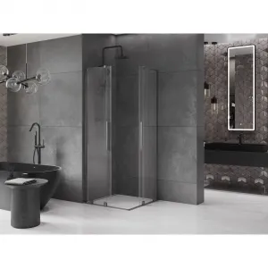 MEXEN/S - Velar L Duo sprchovací kút, posuvné dvere 90 x 90, transparent, grafit kartáčovaná 871-090-090-02-03-66