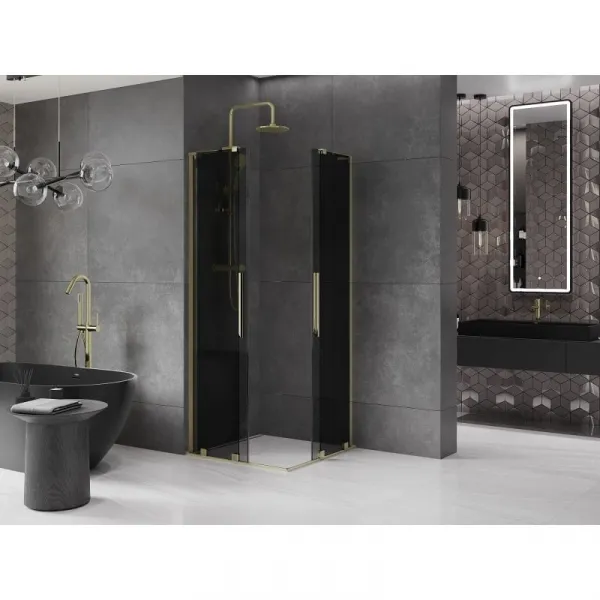 MEXEN/S - Velar L Duo sprchovací kút, posuvné dvere 100 x 100, grafit, zlato 871-100-100-02-43-50