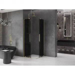 MEXEN/S - Velar L Duo sprchovací kút, posuvné dvere 100 x 100, grafit, zlato 871-100-100-02-43-50