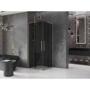 MEXEN/S - Velar L Duo sprchovací kút, posuvné dvere 100 x 100, grafit, zlato 871-100-100-02-43-50