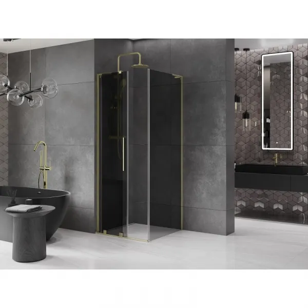 MEXEN/S - Velar L sprchovací kút, posuvné dvere 90 x 90, grafit, zlato 871-090-090-43-50