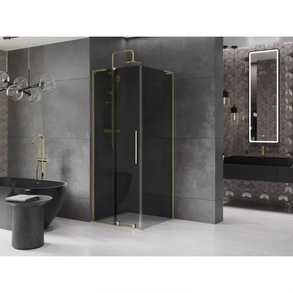 MEXEN/S - Velar L sprchovací kút, posuvné dvere 90 x 90, grafit, zlato 871-090-090-43-50
