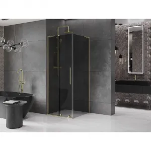 MEXEN/S - Velar L sprchovací kút, posuvné dvere 90 x 90, grafit, zlato 871-090-090-43-50