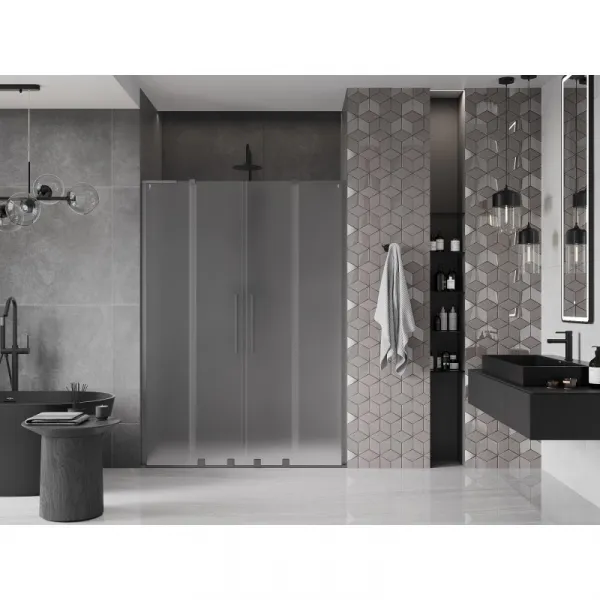MEXEN/S - Velar L Duo posuvné sprchové dvere 150, dekor, grafit kartáčovaná 871-150-003-32-66