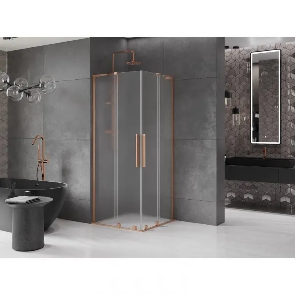 MEXEN/S - Velar L Duo sprchovací kút, posuvné dvere 80 x 80, dekor, meď kartáčovaná 871-080-080-02-33-65