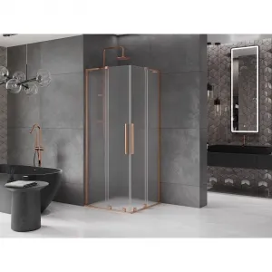 MEXEN/S - Velar L Duo sprchovací kút, posuvné dvere 80 x 80, dekor, meď kartáčovaná 871-080-080-02-33-65