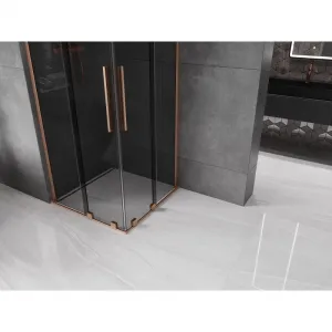 MEXEN/S - Velar L Duo sprchovací kút, posuvné dvere 80 x 80, grafit, meď kartáčovaná 871-080-080-02-43-65