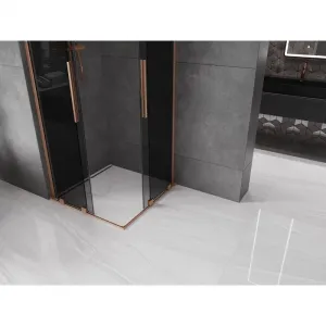 MEXEN/S - Velar L Duo sprchovací kút, posuvné dvere 80 x 80, grafit, meď kartáčovaná 871-080-080-02-43-65