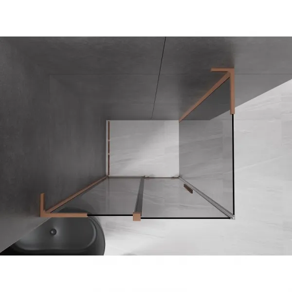 MEXEN/S - Velar L sprchovací kút, posuvné dvere 100 x 80, grafit, meď kartáčovaná 871-100-080-43-65