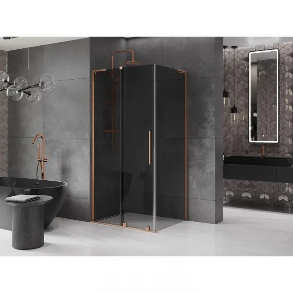 MEXEN/S - Velar L sprchovací kút, posuvné dvere 100 x 80, grafit, meď kartáčovaná 871-100-080-43-65