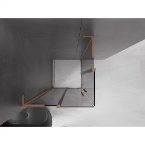 MEXEN/S - Velar L Duo sprchovací kút, posuvné dvere 90 x 90, grafit, meď kartáčovaná 871-090-090-02-43-65