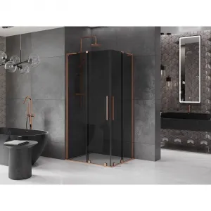 MEXEN/S - Velar L Duo sprchovací kút, posuvné dvere 90 x 80, grafit, meď kartáčovaná 871-090-080-02-43-65