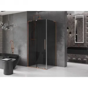 MEXEN/S - Velar L sprchovací kút, posuvné dvere 90 x 80, grafit, meď kartáčovaná 871-090-080-43-65