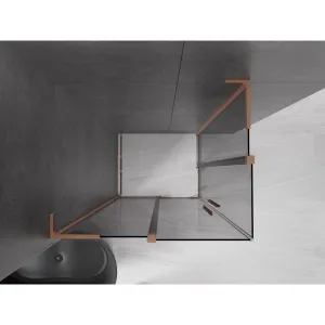MEXEN/S - Velar L Duo sprchovací kút, posuvné dvere 100 x 90, grafit, meď kartáčovaná 871-100-090-02-43-65