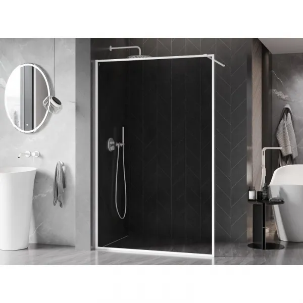 MEXEN/S - Kyoto-XF Sprchová zástena WALK-IN s rámom 110 x 202, grafit 10 mm, biela 800-110-104-20-40-X