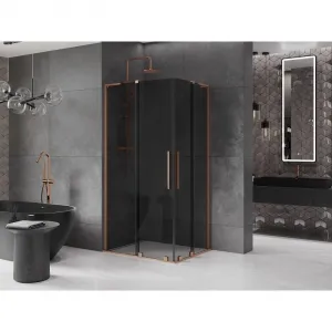 MEXEN/S - Velar L Duo sprchovací kút, posuvné dvere 100 x 90, grafit, meď kartáčovaná 871-100-090-02-43-65