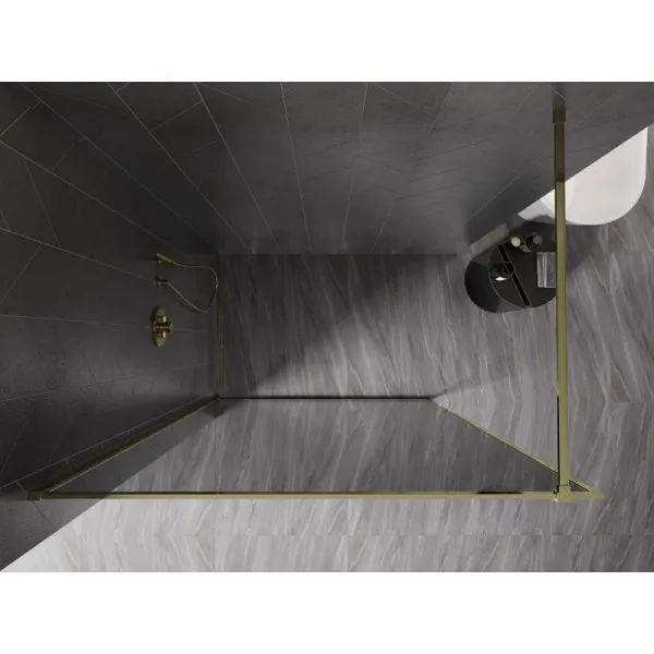 MEXEN/S - Kyoto-XF Sprchová zástena WALK-IN s rámom 110 x 202, grafit 10 mm, zlato 800-110-104-50-40-X