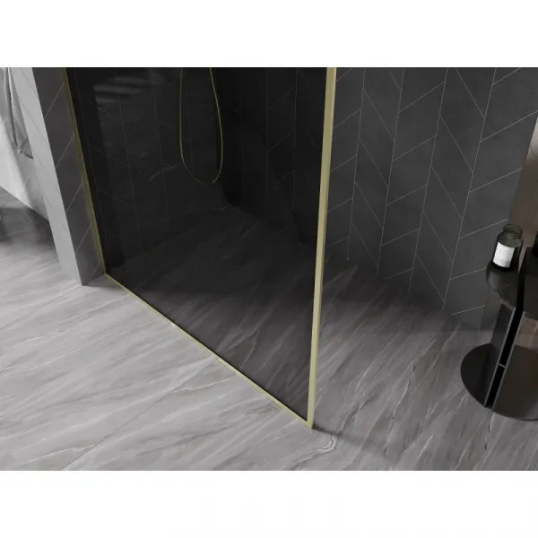 MEXEN/S - Kyoto-XF Sprchová zástena WALK-IN s rámom 110 x 202, grafit 10 mm, zlato kefovaná 800-110-104-55-40-X