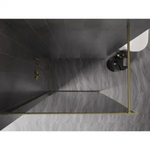 MEXEN/S - Kyoto-XF Sprchová zástena WALK-IN s rámom 120 x 202, grafit 10 mm, zlato kefovaná 800-120-104-55-40-X