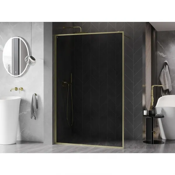 MEXEN/S - Kyoto-XF Sprchová zástena WALK-IN s rámom 110 x 202, grafit 10 mm, zlato kefovaná 800-110-104-55-40-X