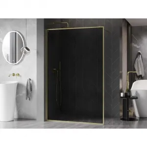 MEXEN/S - Kyoto-XF Sprchová zástena WALK-IN s rámom 110 x 202, grafit 10 mm, zlato kefovaná 800-110-104-55-40-X