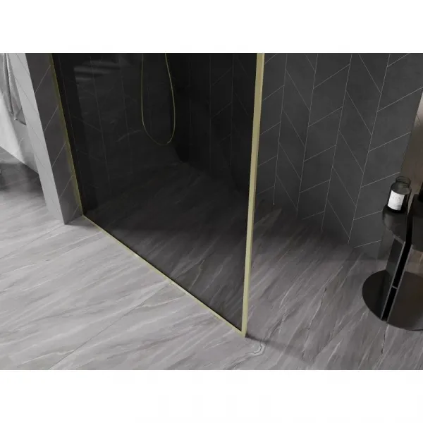 MEXEN/S - Kyoto-XF Sprchová zástena WALK-IN s rámom 120 x 202, grafit 10 mm, zlato kefovaná 800-120-104-55-40-X