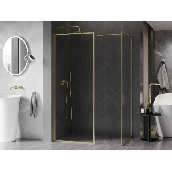 MEXEN/S - Kyoto-XF Sprchová zástena WALK-IN s rámom 80x70, transparent 10 mm, zlato kefovaná 800-080-202-04-55-070-XF