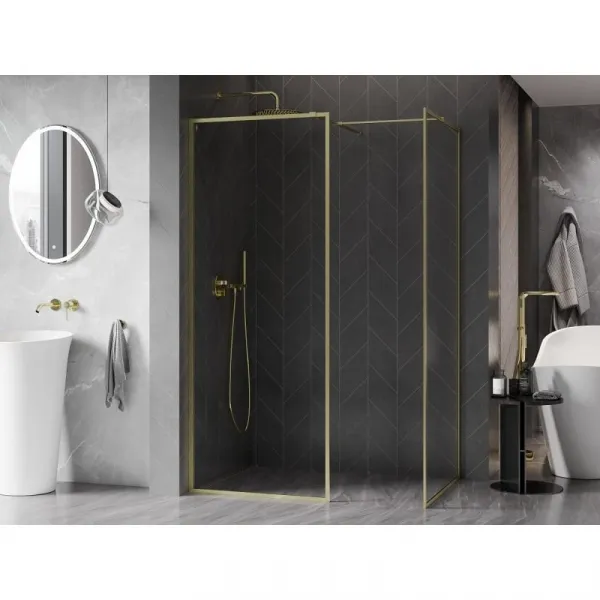 MEXEN/S - Kyoto-XF Sprchová zástena WALK-IN s rámom 100x90, transparent 10 mm, zlato kefovaná 800-100-202-04-55-090-XF