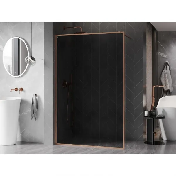 MEXEN/S - Kyoto-XF Sprchová zástena WALK-IN s rámom 70 x 202, grafit 10 mm, meď kartáčovaná 800-070-104-65-40-X