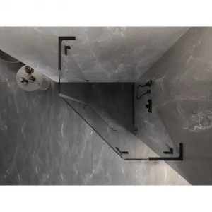 MEXEN/S - Lunar L sprchový kút päťboký krídlový pravá 80 x 80, transparent, čierna 831L-080P-080L-70-00-P