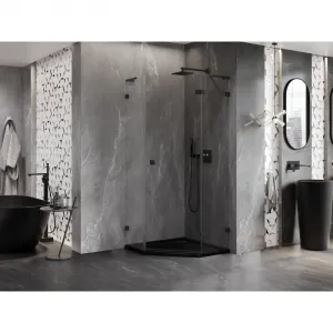 MEXEN/S - Lunar L sprchový kút päťboký krídlový pravá 80 x 80, transparent, čierna 831L-080P-080L-70-00-P