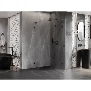 MEXEN/S - Lunar L sprchový kút päťboký krídlový pravá 80 x 80, transparent, čierna 831L-080P-080L-70-00-P