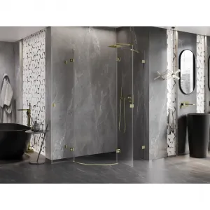 MEXEN/S - Lunar sprchový kút štvrťkruh krídlový pravá 90 x 70, transparent, zlato kartáčovaná 833-090P-070L-55-00