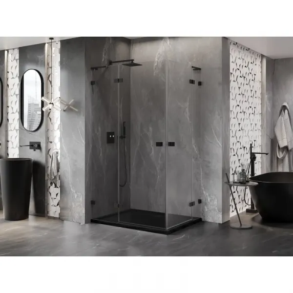 MEXEN/S - Lunar L Duo sprchovací kút dvere krídlové 100 x 80, transparent, čierna 834L-100L-080P-70-00