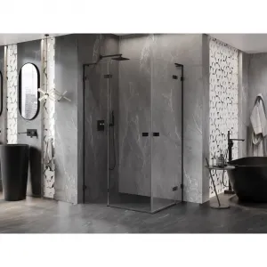 MEXEN/S - Lunar L Duo sprchovací kút dvere krídlové 80 x 75, transparent, čierna 834L-080L-075P-70-00