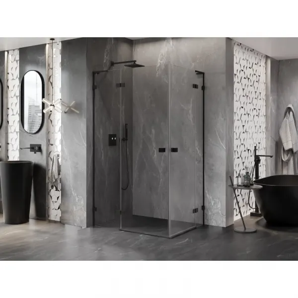 MEXEN/S - Lunar L Duo sprchovací kút dvere krídlové 100 x 80, transparent, čierna 834L-100L-080P-70-00