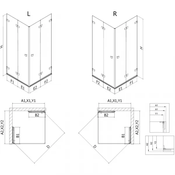 MEXEN/S - Lunar-F Duo sprchovací kút skladacie dvere 85 x 80, transparent, chróm 836-085L-080P-01-00