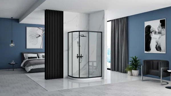 REA/S - Sprchová kabína Look Black 80x100 + Sprchová vanička Look White vľavo KPL-K7901