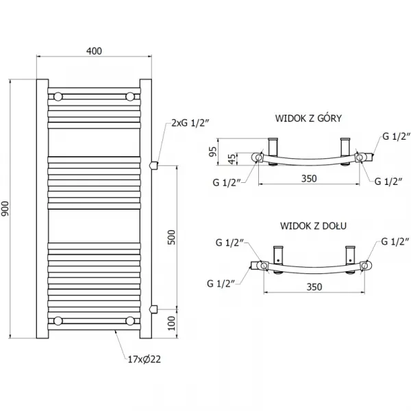 MEXEN - Ares vykurovací rebrík/radiátor 900 x 400 mm, 312 W, čierna W102-0900-400-00-70-S