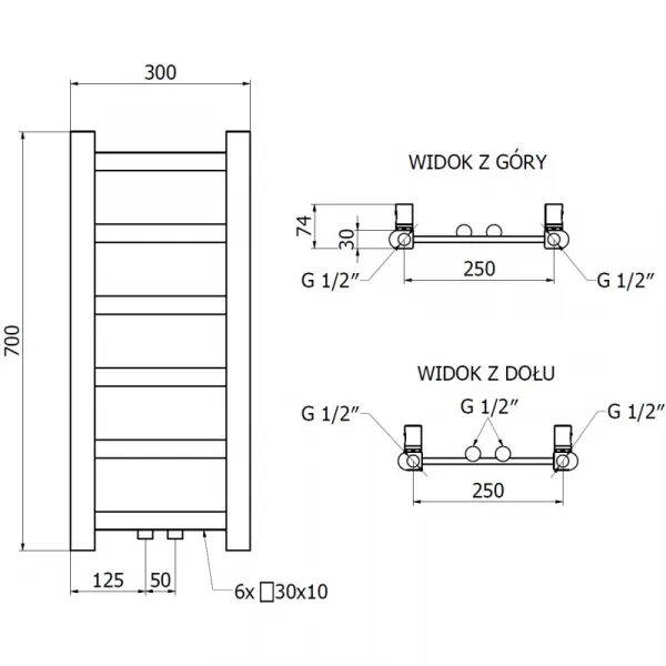 MEXEN - Bolt vykurovací rebrík/radiátor 700 x 300 mm, 141 W, biela W126-0700-300-00-20