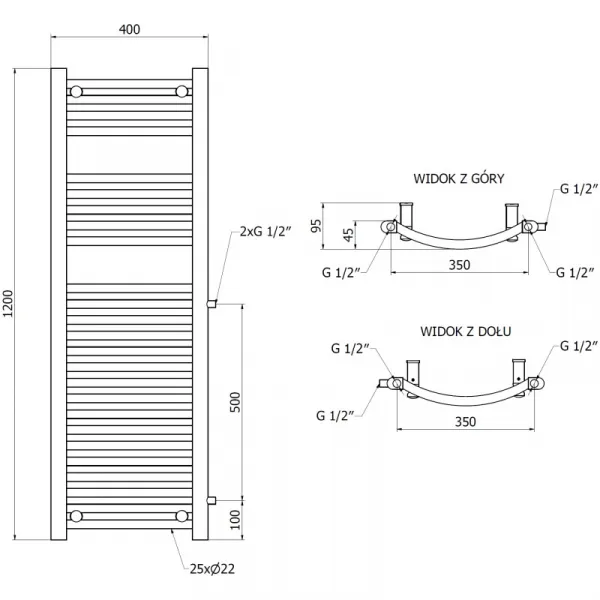 MEXEN - Ares vykurovací rebrík/radiátor 1200 x 400 mm, 442 W, čierna W102-1200-400-00-70-S
