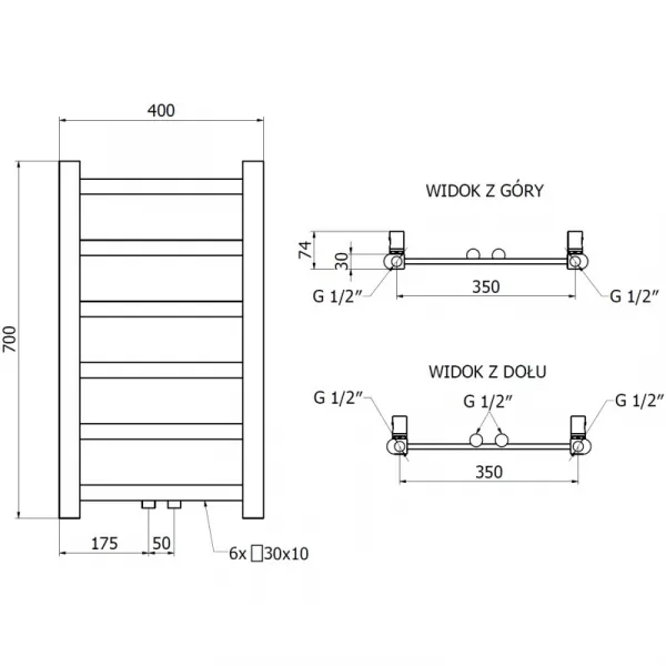 MEXEN - Bolt vykurovací rebrík/radiátor 700 x 400 mm, 165 W, čierna W126-0700-400-00-70